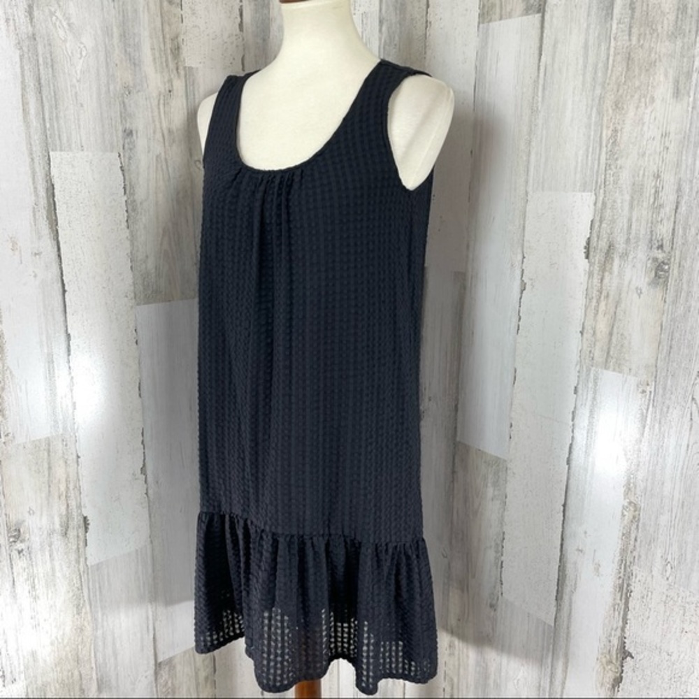 Maeve Anthropologie Women's Black Sleeveless Ruffle Textured Tunic Micro‎ Dress